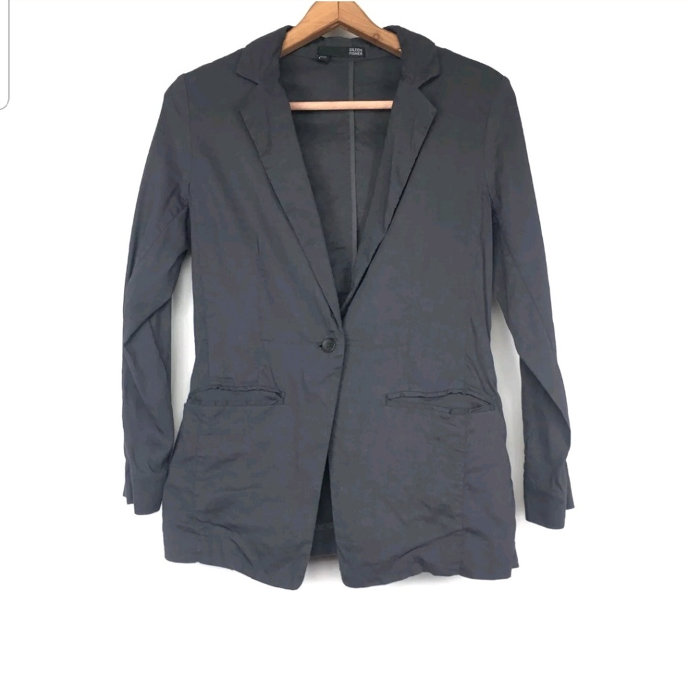 Eileen Fisher Linen Blend Jacket Blazer Stretchy